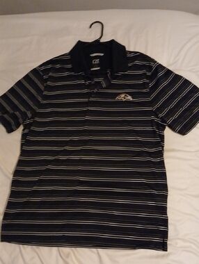 Cutter & Buck Black Striped Polo with Gold Logo Accent